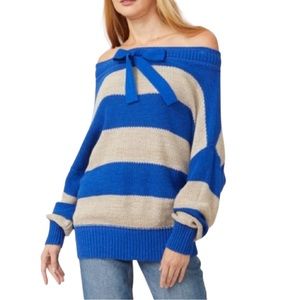 Free People Cassidy Off The shoulder Pullover in Cobalt Combo, Sz S